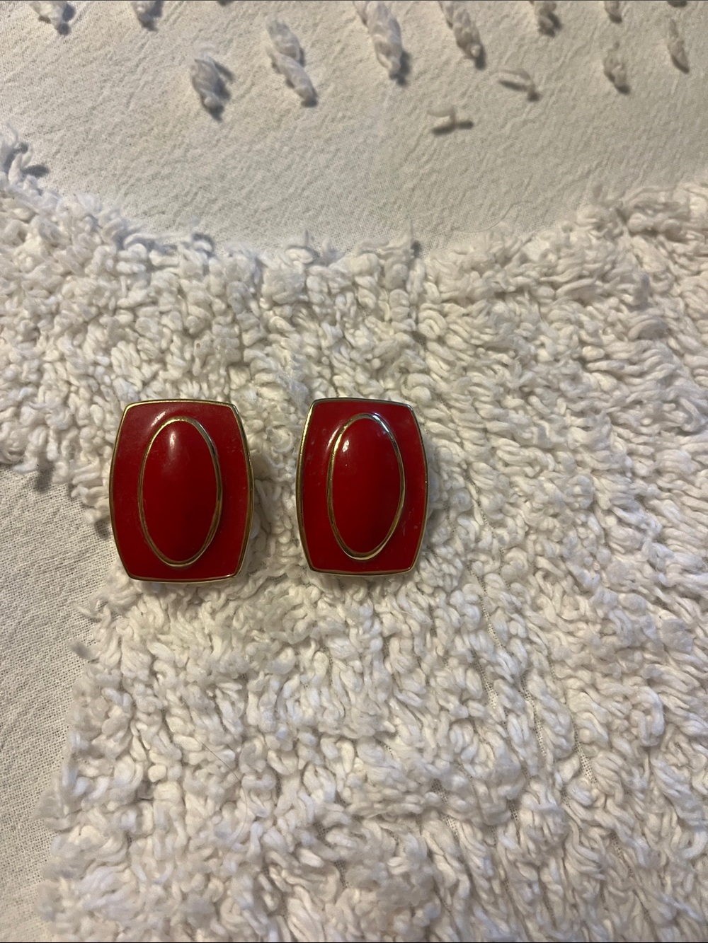 Monet Red Enamel Oval Accent pierced Earrings - Women Accessories